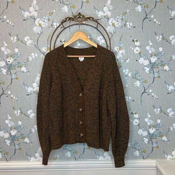 A New Day Brown and Black Chunky Knit Cardigan Sweater - Size Large - Picture 1 of 6
